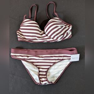 AnyBody Burgundy and White Striped Bikini